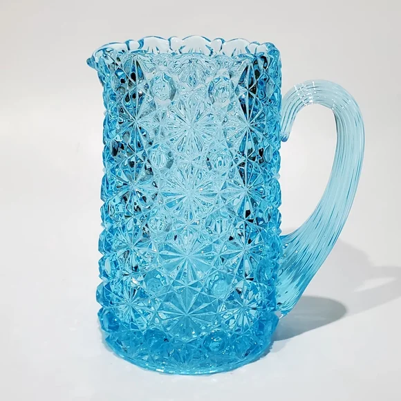 Vntg Fenton Daisy and Button Bright Aqua Blue Glass 5" Pitcher - Picture 3 of 14
